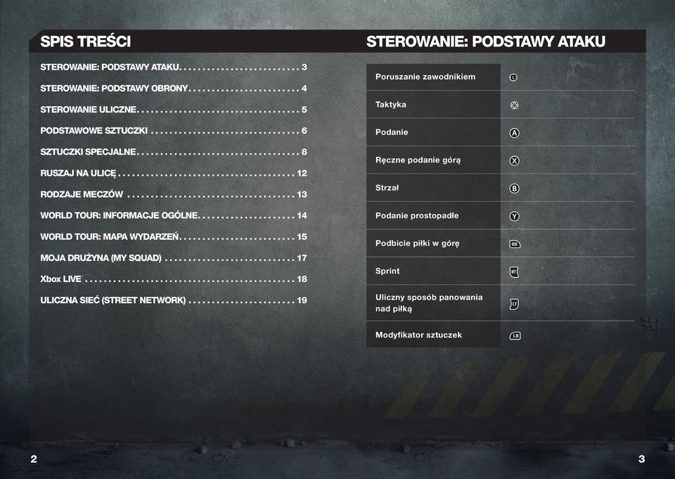 .. 14 World Tour: MAPA WYDARZEŃ... 15 Moja drużyna (My Squad)... 17 Xbox LIVE...18 Uliczna sieć (Street Network).