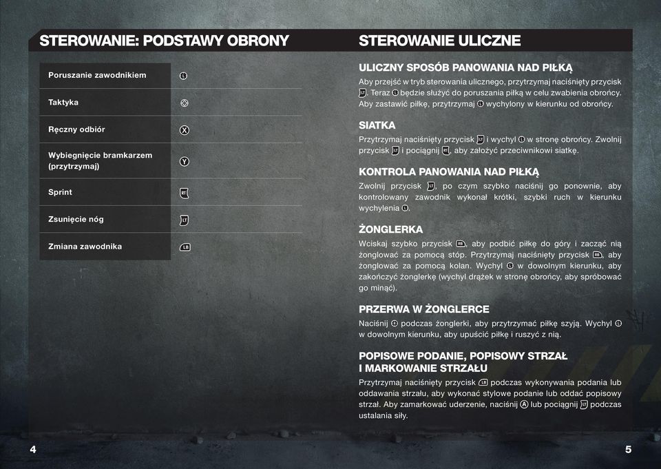 Siatka Przytrzymaj naciśnięty przycisk i wychyl w stronę obrońcy. Zwolnij przycisk i pociągnij aby założyć przeciwnikowi siatkę.