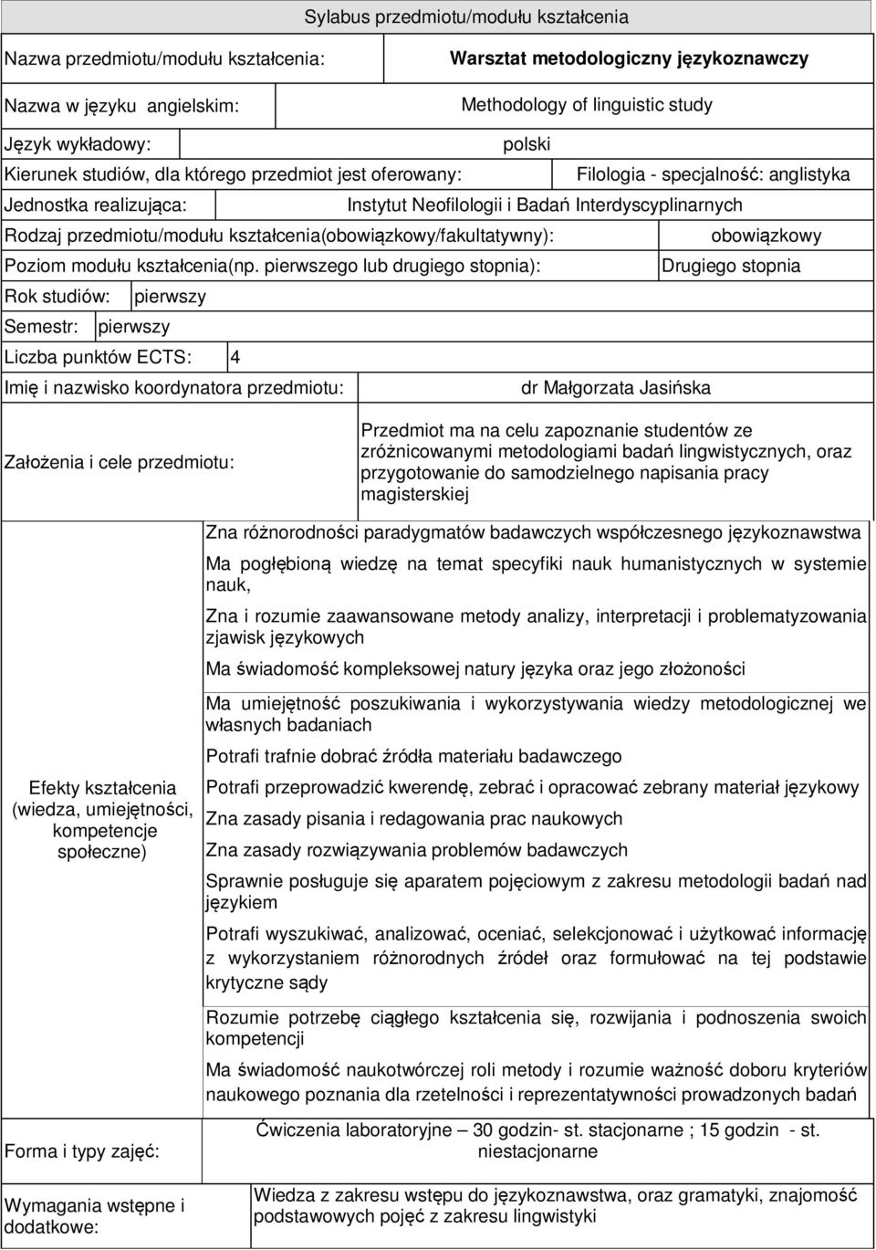 kształcenia(obowiązkowy/fakultatywny): obowiązkowy Poziom modułu kształcenia(np.