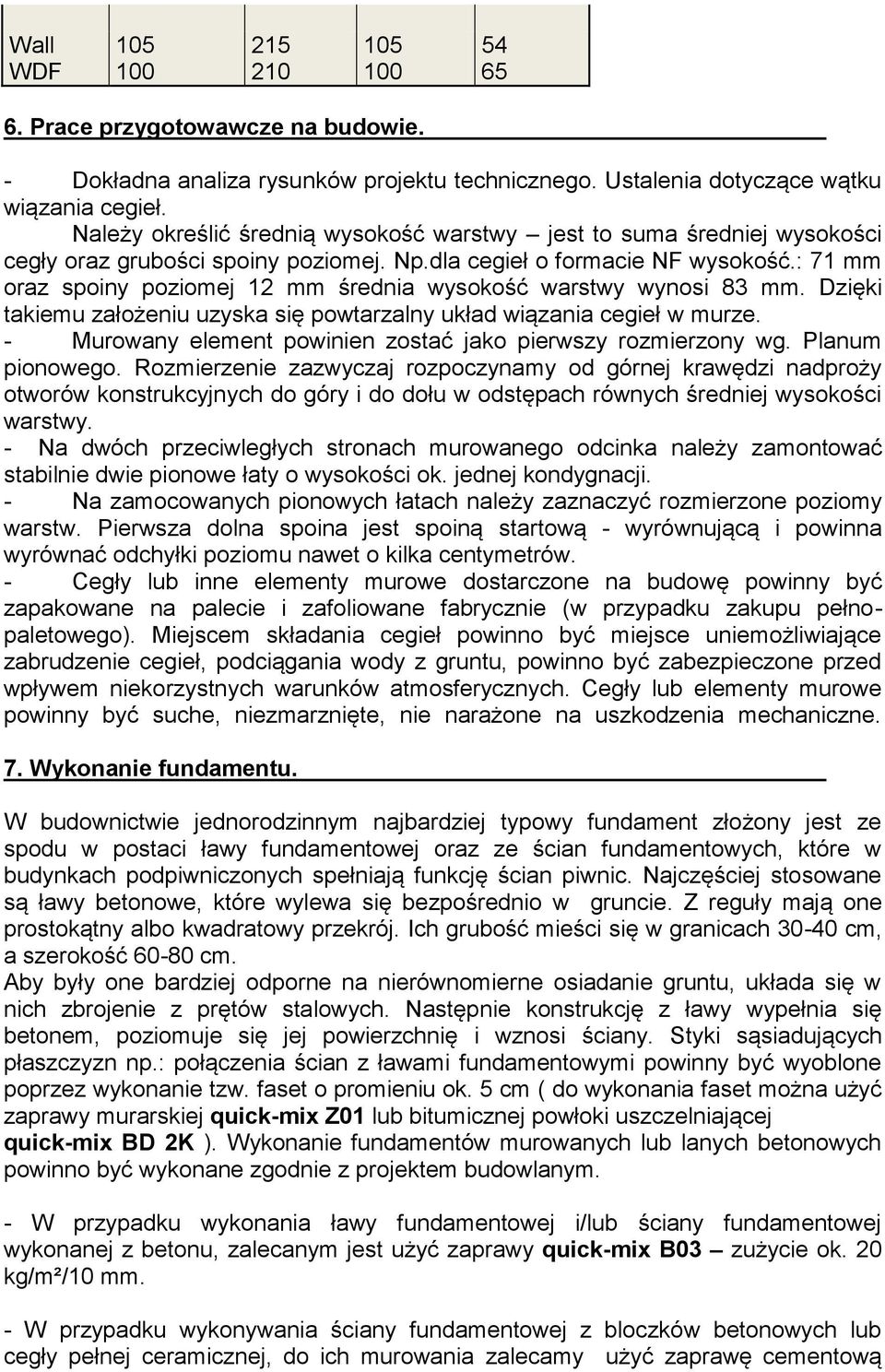 : 71 mm oraz spoiny poziomej 12 mm średnia wysokość warstwy wynosi 83 mm. Dzięki takiemu założeniu uzyska się powtarzalny układ wiązania cegieł w murze.