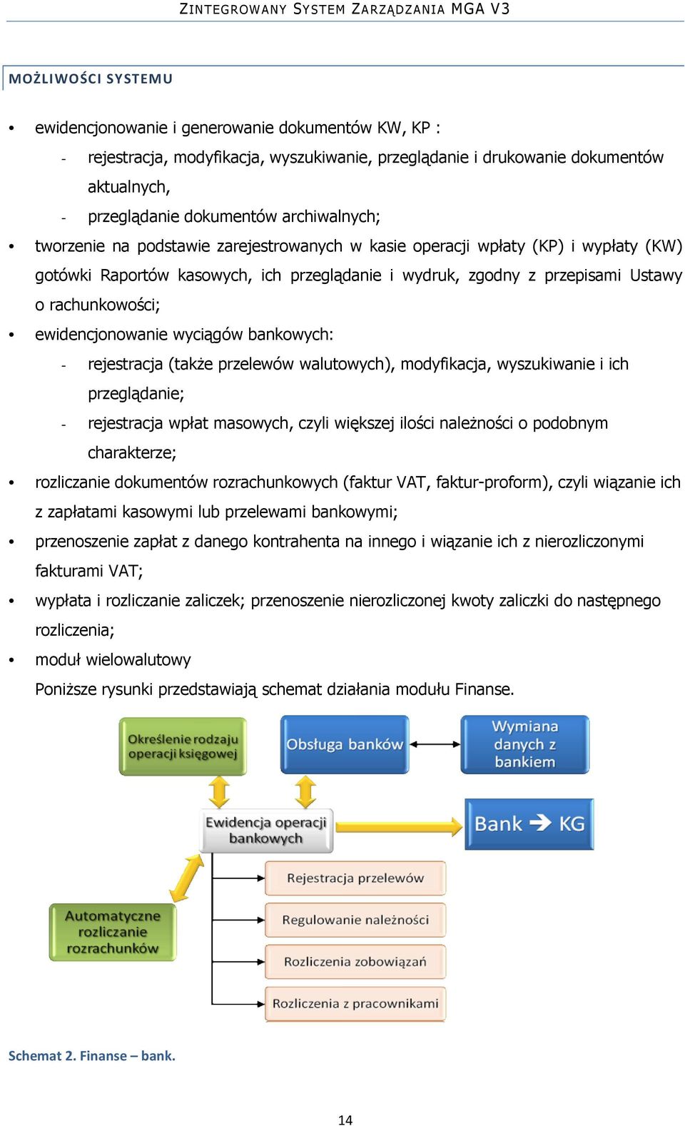 ewidencjonowanie wyciągów bankowych: - rejestracja (także przelewów walutowych), modyfikacja, wyszukiwanie i ich przeglądanie; - rejestracja wpłat masowych, czyli większej ilości należności o