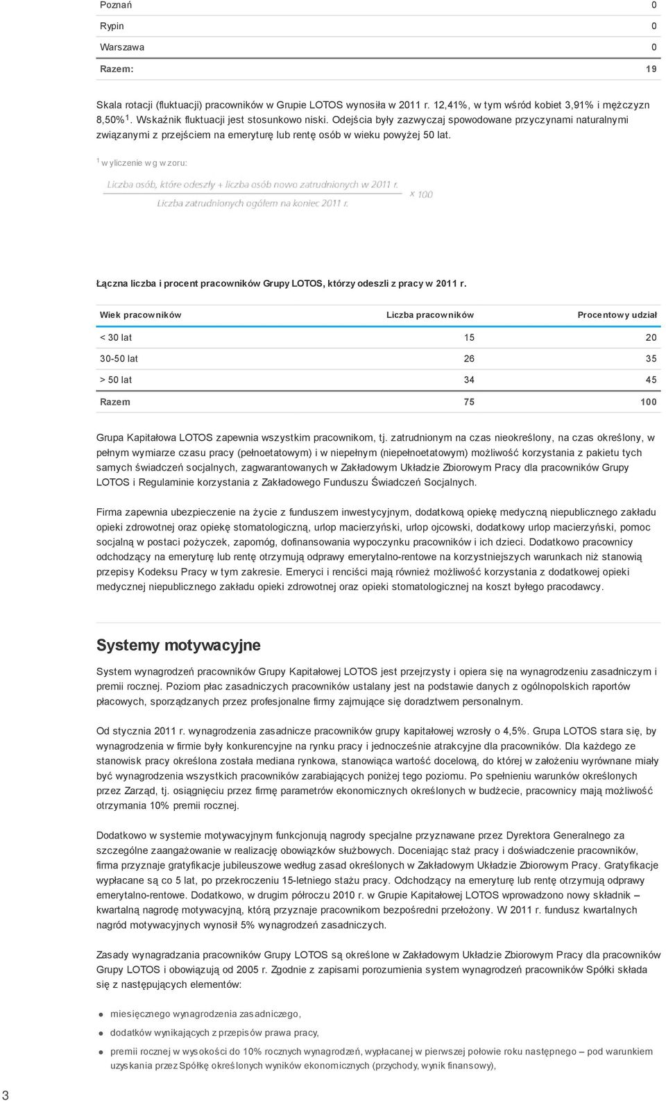 1 w yliczenie w g w zoru: Łączna liczba i procent pracowników Grupy LOTOS, którzy odeszli z pracy w 2011 r.