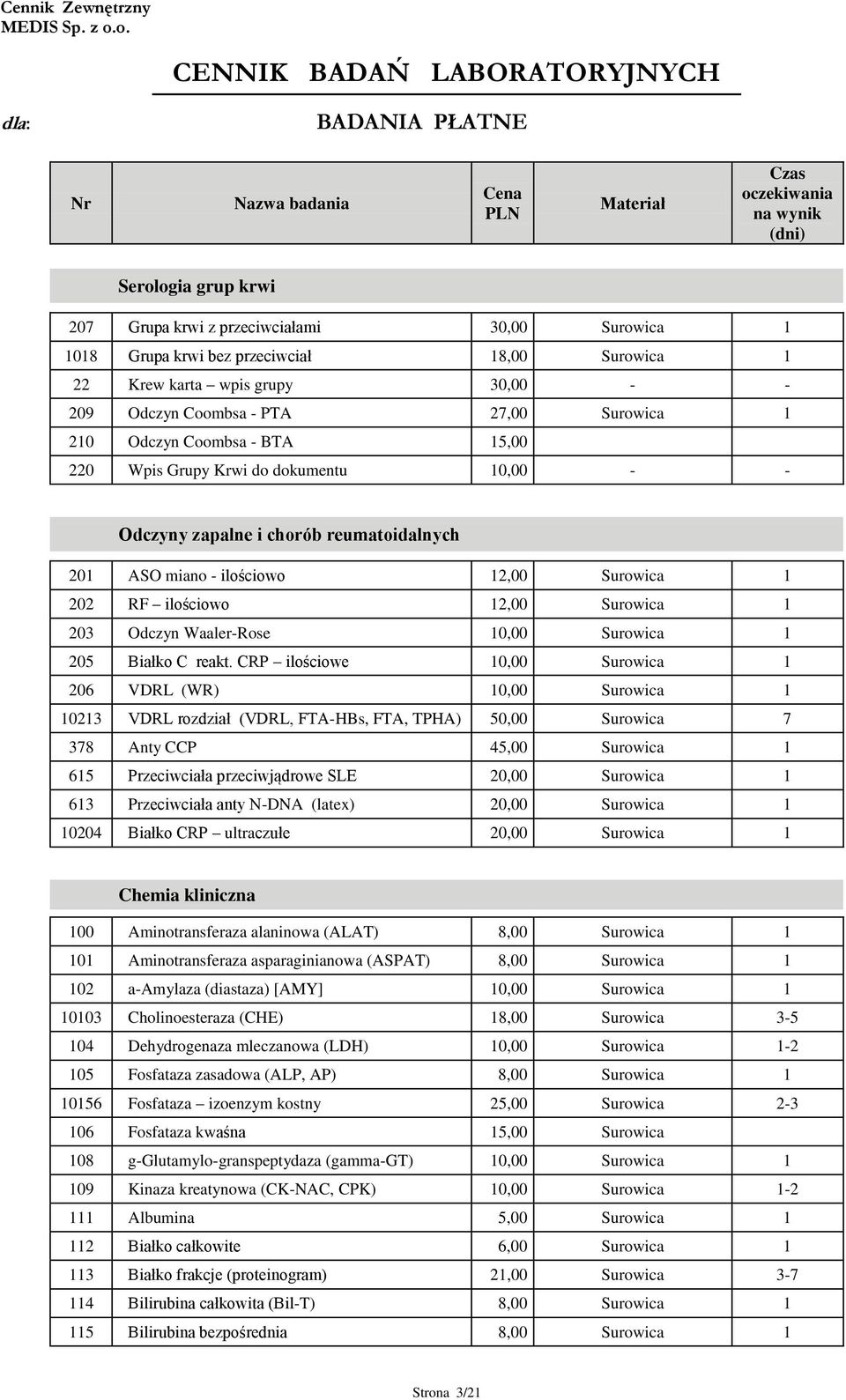 Waaler-Rose 10,00 Surowica 1 205 Białko C reakt.