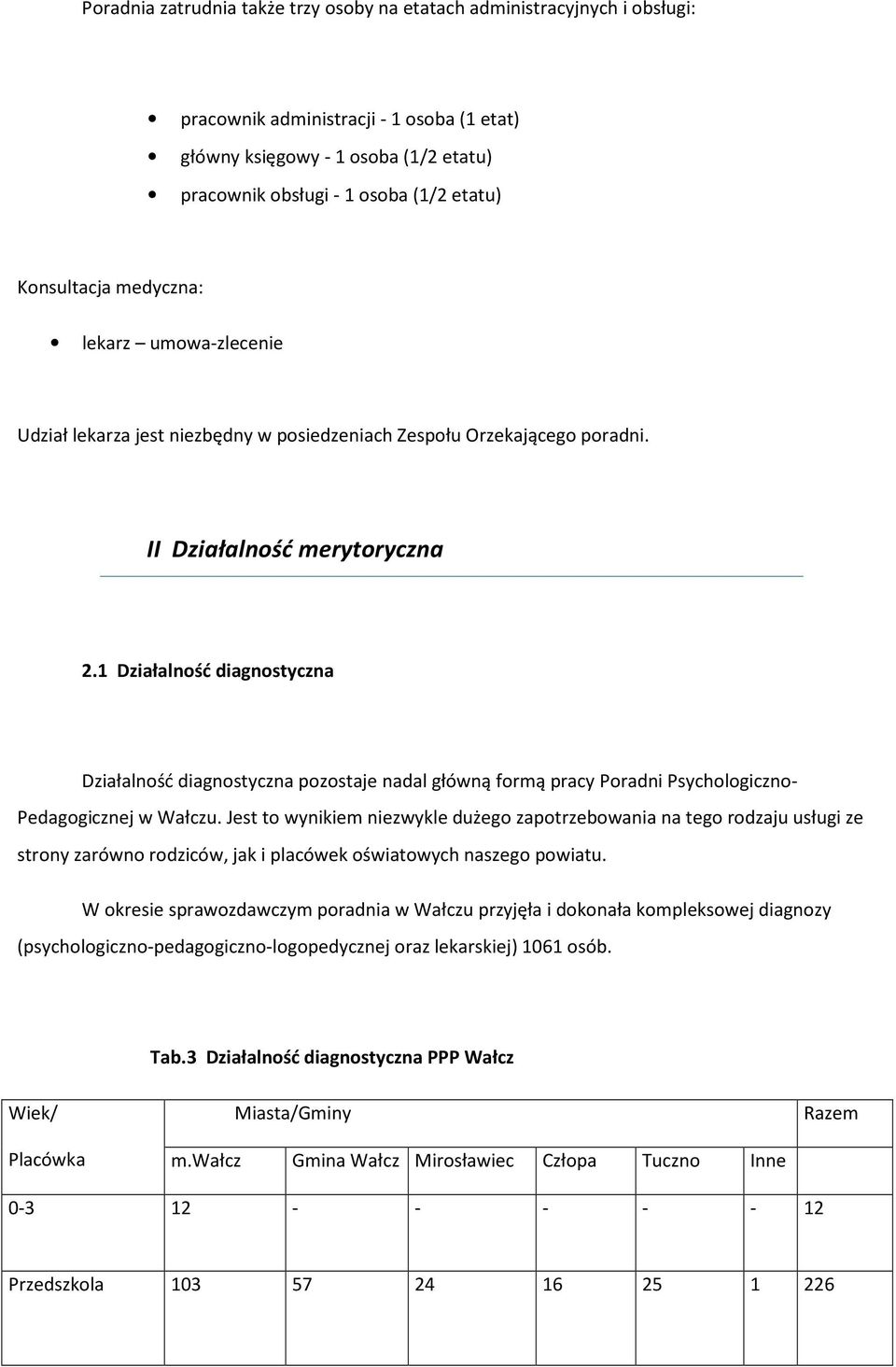 1 Działalność diagnostyczna Działalność diagnostyczna pozostaje nadal główną formą pracy Poradni Psychologiczno- Pedagogicznej w Wałczu.