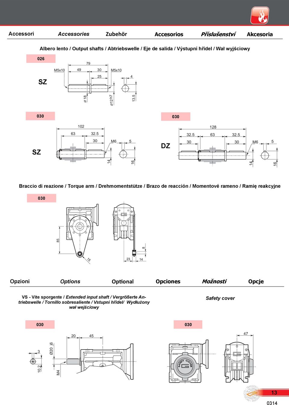 5 5 14 16 14 16 Braccio di reazione / Torque arm / Drehmomentstütze / Brazo de reacción / Momentové rameno / Ramię reakcyjne 030 85 8 15 23 14 Opzioni Options