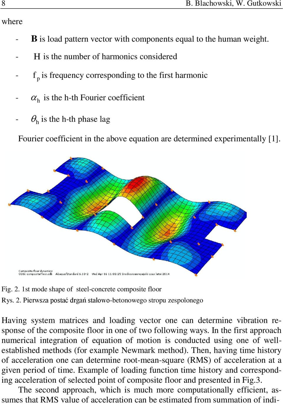 equation are determined experimentally [1]. Fig.. 1st mode shape of steel-concrete composite floor Rys.