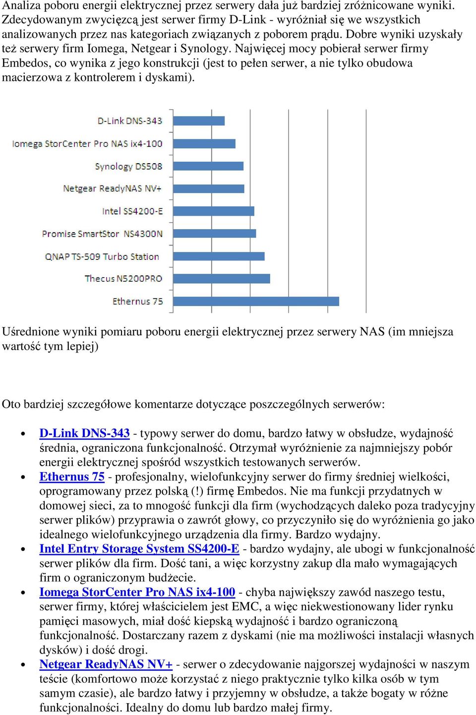 Dobre wyniki uzyskały też serwery firm Iomega, Netgear i Synology.