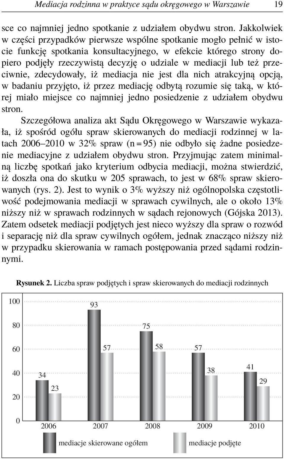 lub też przeciwnie, zdecydowały, iż mediacja nie jest dla nich atrakcyjną opcją, w badaniu przyjęto, iż przez mediację odbytą rozumie się taką, w której miało miejsce co najmniej jedno posiedzenie z