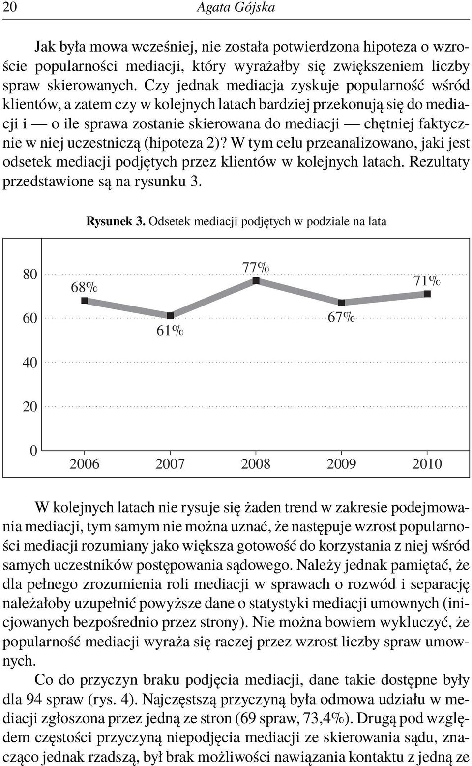 uczestniczą (hipoteza 2)? W tym celu przeanalizowano, jaki jest odsetek mediacji podjętych przez klientów w kolejnych latach. Rezultaty przedstawione są na rysunku 3. Rysunek 3.