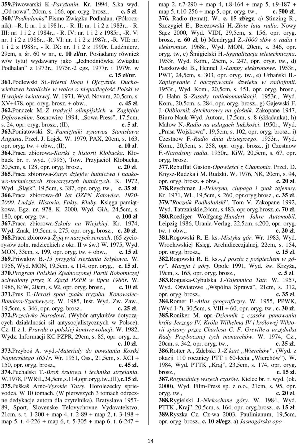 10 zł/nr. Posiadamy równie w/w tytuł wydawany jako Jednodniówka Zwizku Podhalan z 1973r., 1975r.-2 egz, 1977r. i 1979r. w c. 15 zł/nr. 361.Podlewski St.-Wierni Bogu i Ojczynie.