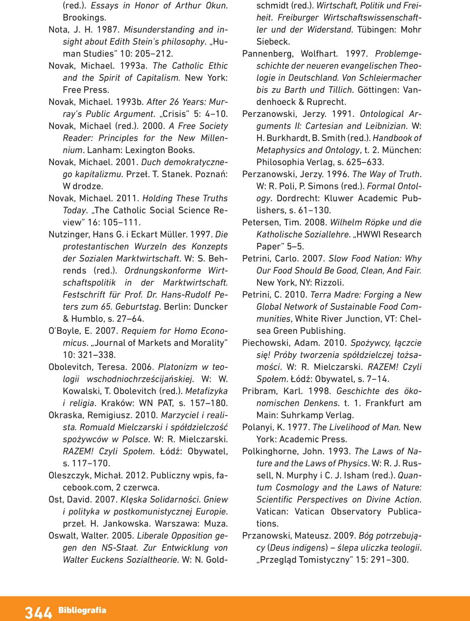 A Free Society Reader: Principles for the New Millennium. Lanham: Lexington Books. Novak, Michael. 2001. Duch demokratycznego kapitalizmu. Przeł. T. Stanek. Poznań: W drodze. Novak, Michael. 2011.