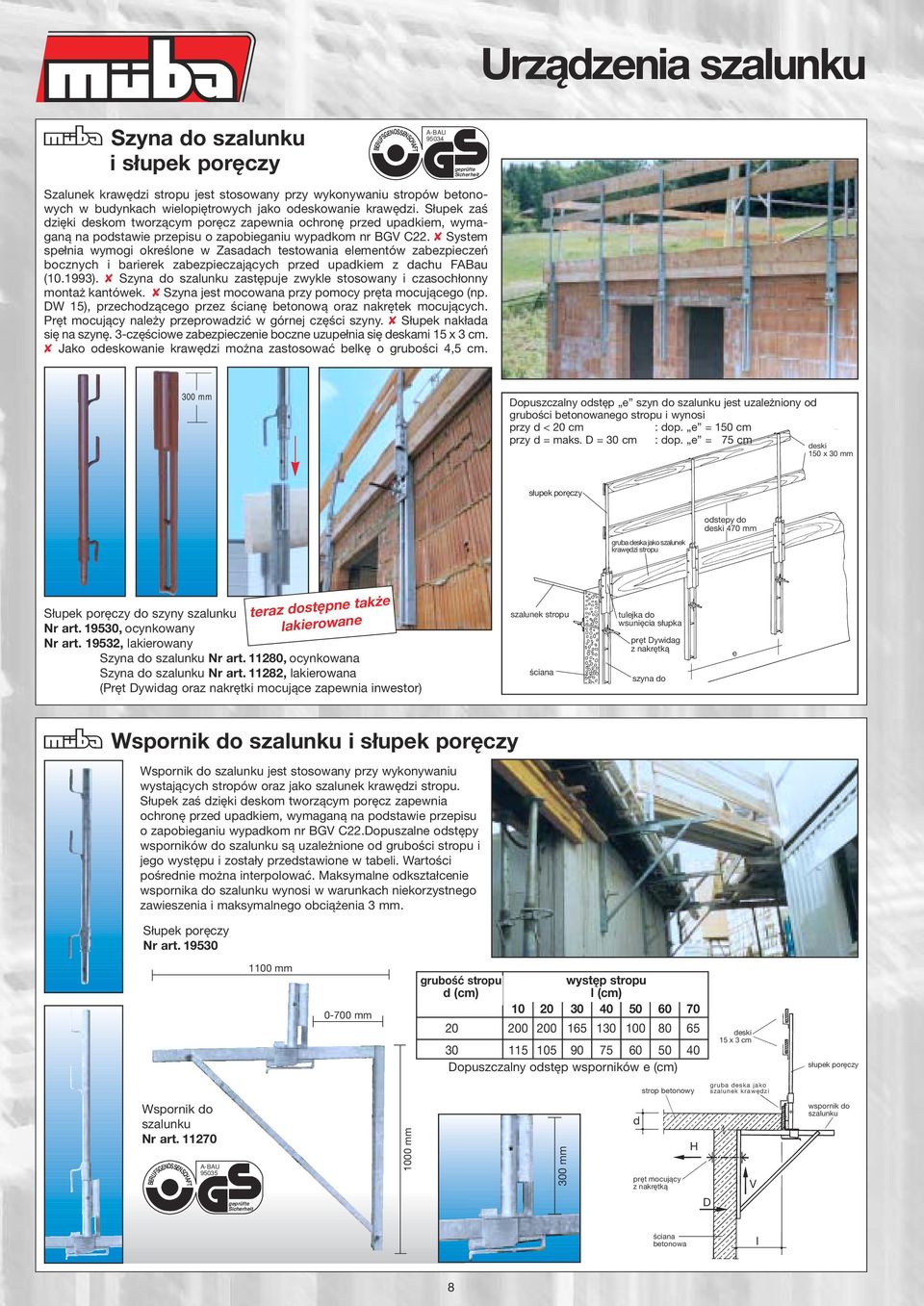 System spełnia wymogi określone w Zasadach testowania elementów zabezpieczeń bocznych i barierek zabezpieczających przed upadkiem z dachu FABau (10.1993).