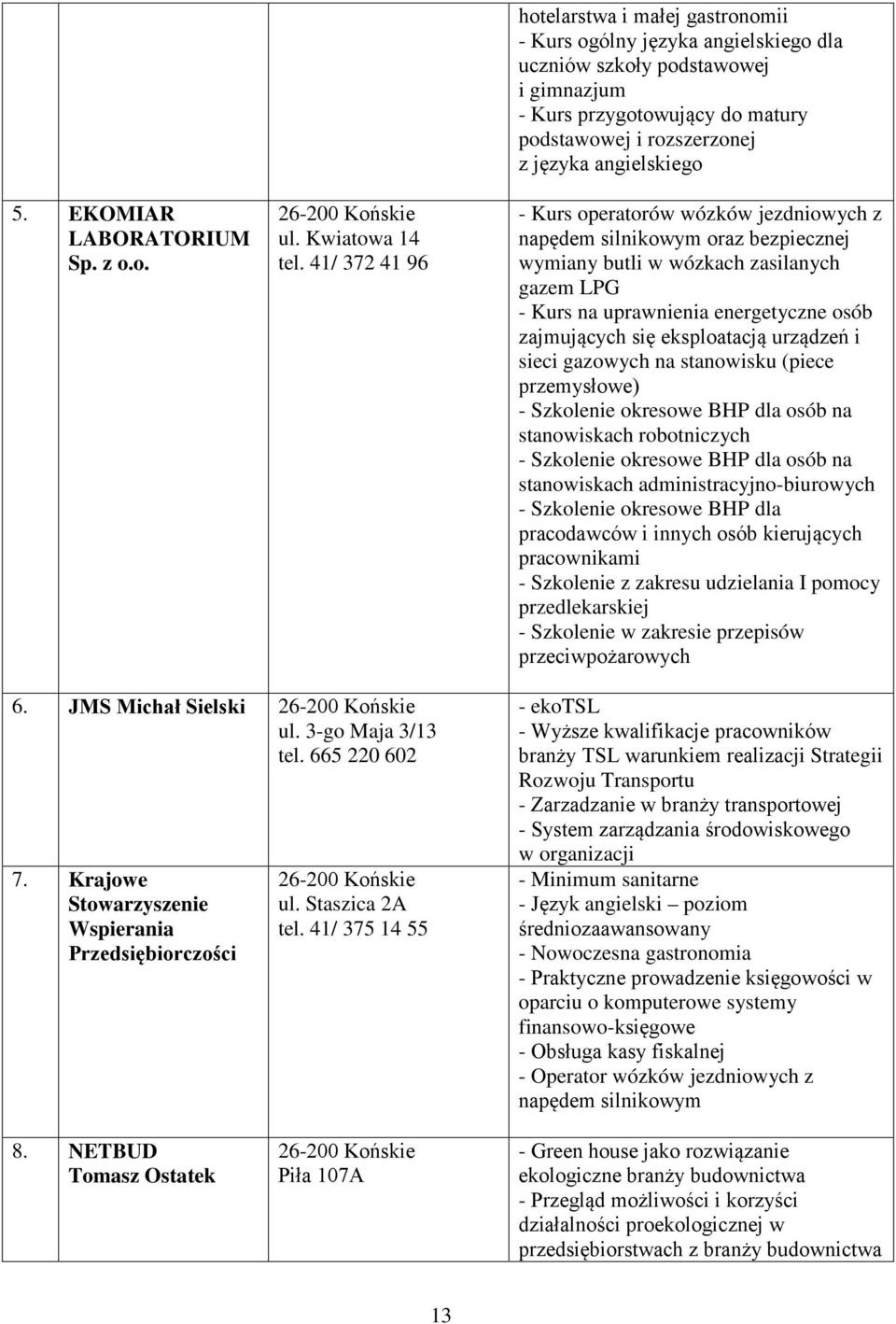 angielskiego - Kurs operatorów wózków jezdniowych z napędem silnikowym oraz bezpiecznej wymiany butli w wózkach zasilanych gazem LPG - Kurs na uprawnienia energetyczne osób zajmujących się