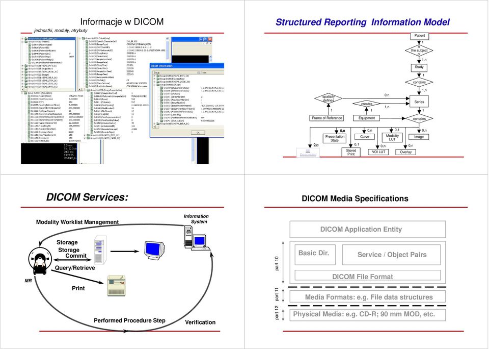 Services: DICOM Media Specifications Modality Worklist Management Information System DICOM Application Entity MR Storage Storage Commit Query/Retrieve Print part 10 part 11