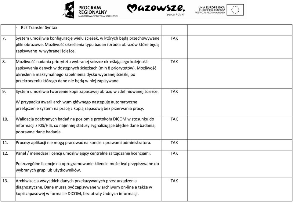 Możliwość nadania priorytetu wybranej ścieżce określającego kolejność zapisywania danych w dostępnych ścieżkach (min 8 priorytetów).