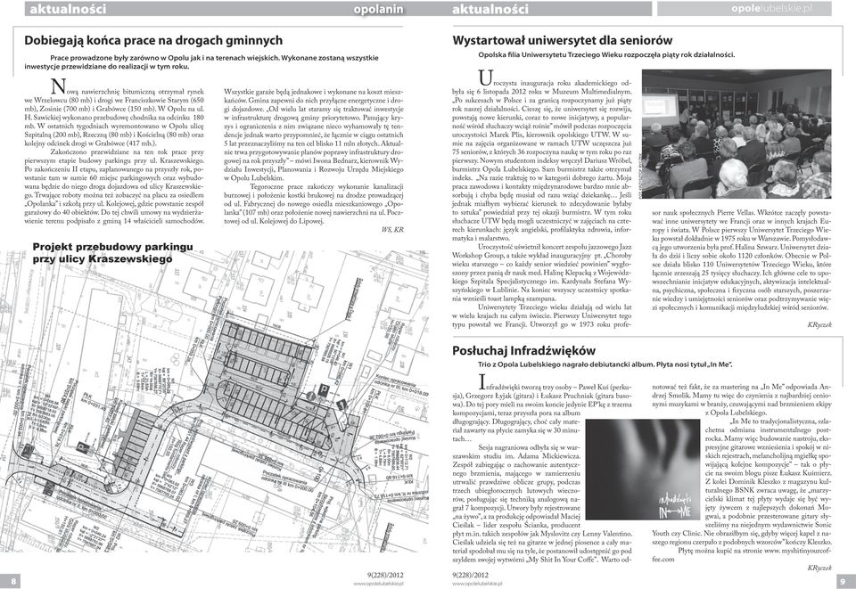 Nową nawierzchnię bitumiczną otrzymał rynek we Wrzelowcu (80 mb) i drogi we Franciszkowie Starym (650 mb), Zosinie (700 mb) i Grabówce (150 mb). W Opolu na ul. H.