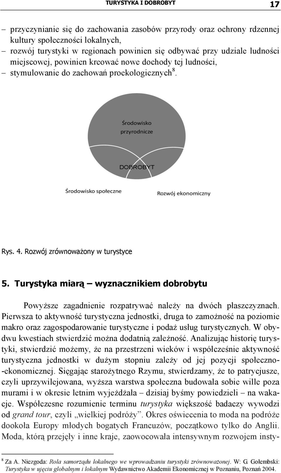 4 Rozwój zrównoważony w turystyce Środowisko przyrodnicze DOBROBYT Środowisko społeczne Rozwój ekonomiczny Rys. 4. Rozwój zrównoważony w turystyce 5.