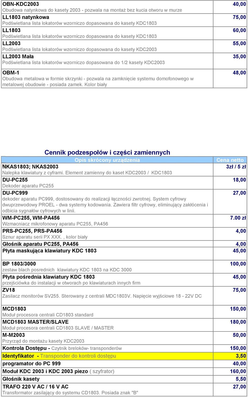 kasety KDC2003 OBM-1 Obudowa metalowa w formie skrzynki - pozwala na zamknięcie systemu domofonowego w metalowej obudowie - posiada zamek.