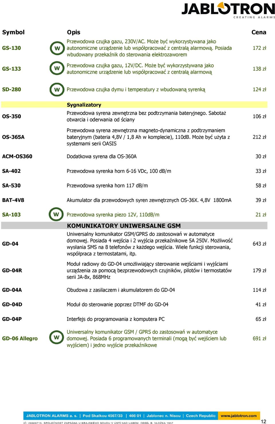 Może być wykorzystywana jako autonomiczne urządzenie lub współpracować z centralą alarmową 138 zł SD-280 Przewodowa czujka dymu i temperatury z wbudowaną syrenką 124 zł OS-350 OS-365A Sygnalizatory