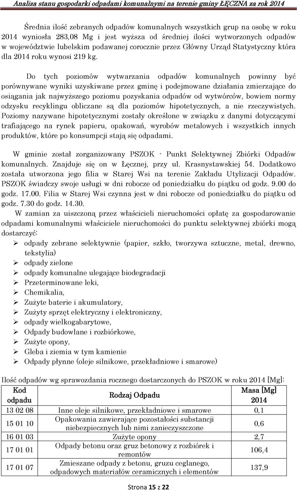 Do tych poziomów wytwarzania odpadów komunalnych powinny być porównywane wyniki uzyskiwane przez gminę i podejmowane działania zmierzające do osiągania jak najwyższego poziomu pozyskania odpadów od