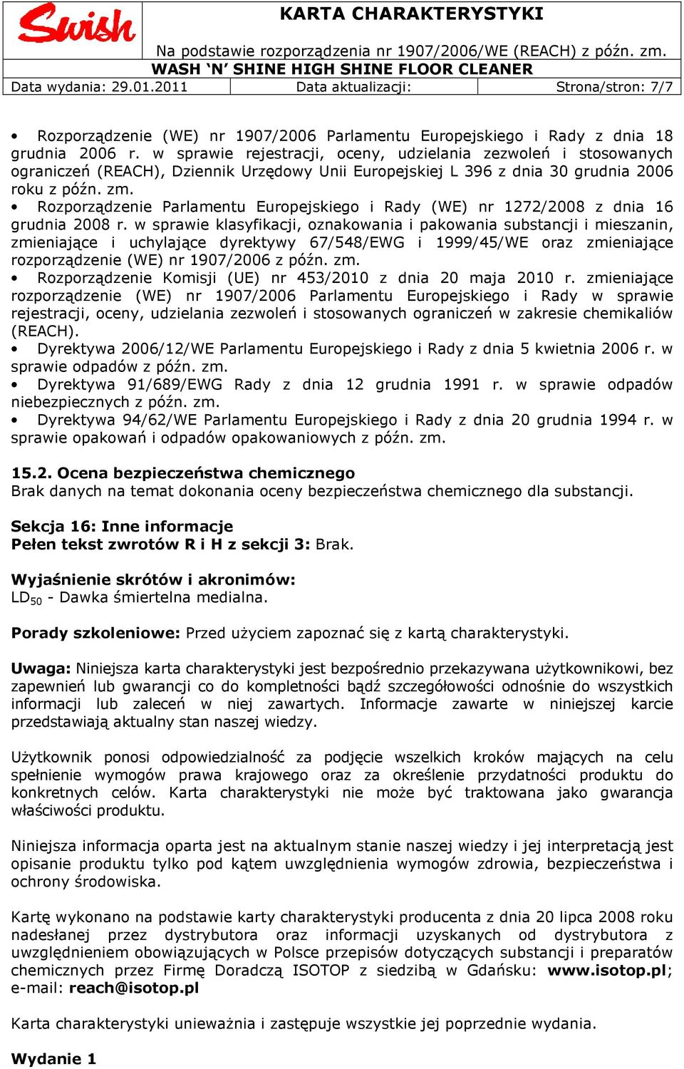 Rozporządzenie Parlamentu Europejskiego i Rady (WE) nr 1272/2008 z dnia 16 grudnia 2008 r.