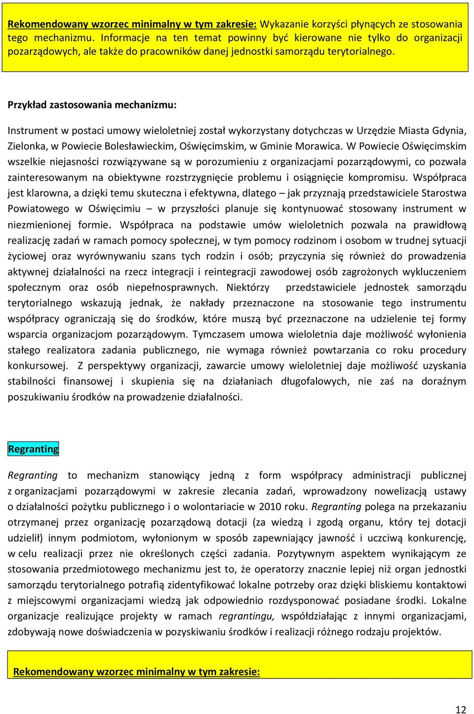 Przykład zastosowania mechanizmu: Instrument w postaci umowy wieloletniej został wykorzystany dotychczas w Urzędzie Miasta Gdynia, Zielonka, w Powiecie Bolesławieckim, Oświęcimskim, w Gminie Morawica.