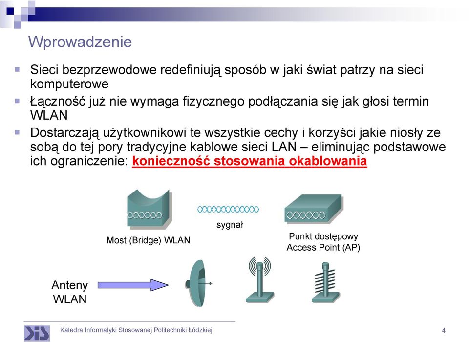 korzyści jakie niosły ze sobą do tej pory tradycyjne kablowe sieci LAN eliminując podstawowe ich