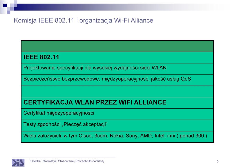 międzyoperacyjność, jakość usług QoS CERTYFIKACJA WLAN PRZEZ WiFI ALLIANCE Certyfikat