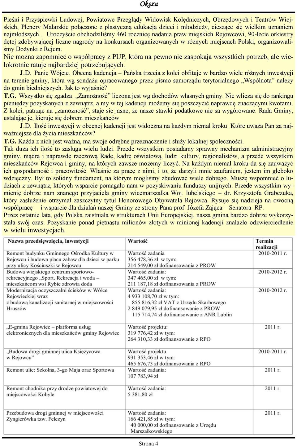 Uroczyście obchodziliśmy 460 rocznicę nadania praw miejskich Rejowcowi, 90-lecie orkiestry dętej zdobywającej liczne nagrody na konkursach organizowanych w różnych miejscach Polski, organizowaliśmy