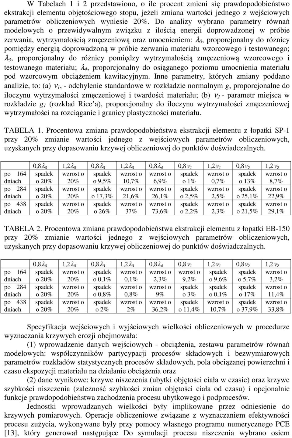 różnicy pomiędzy energią doprowadzoną w próbie zerwania materiału wzorcowego i testowanego; λ 3, proporcjonalny do różnicy pomiędzy wytrzymałością zmęczeniową wzorcowego i testowanego materiału; λ 4,