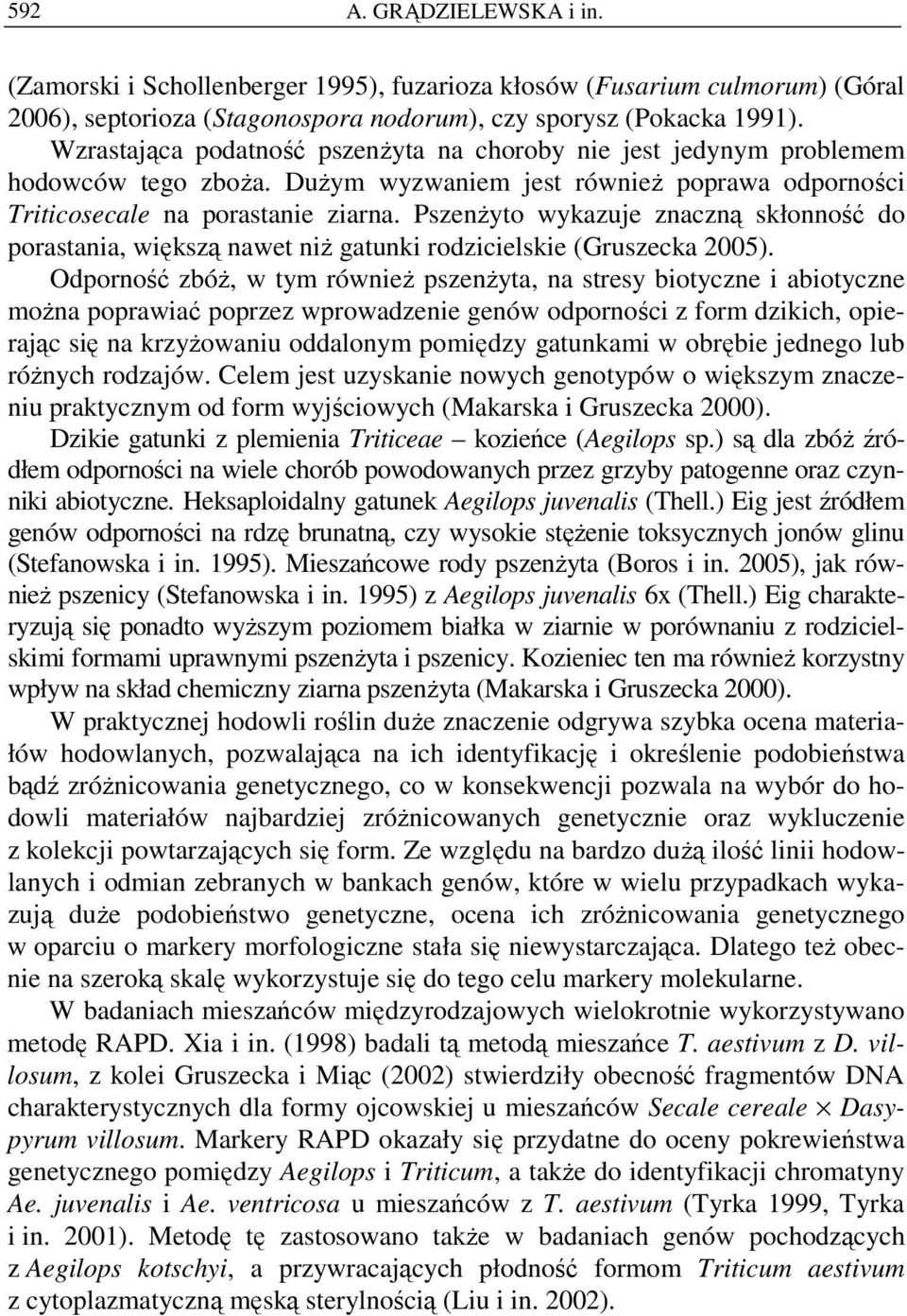 PszenŜyto wykazuje znaczną skłonność do porastania, większą nawet niŝ gatunki rodzicielskie (Gruszecka 2005).