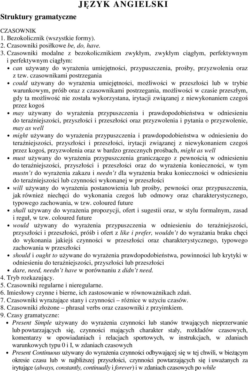 w trybie warunkowym, pró b oraz z czasownikami postrzegania, moliwo ci w czasie przeszłym, gdy ta moliwo ć nie została wykorzystana, irytacji zwišzanej z niewykonaniem czego przez kogo may uywany do