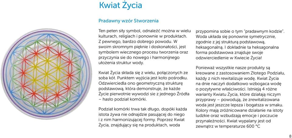 Kwiat Życia składa się z wielu, połączonych ze soba kół. Punktem wyjścia jest koło pośrodku.