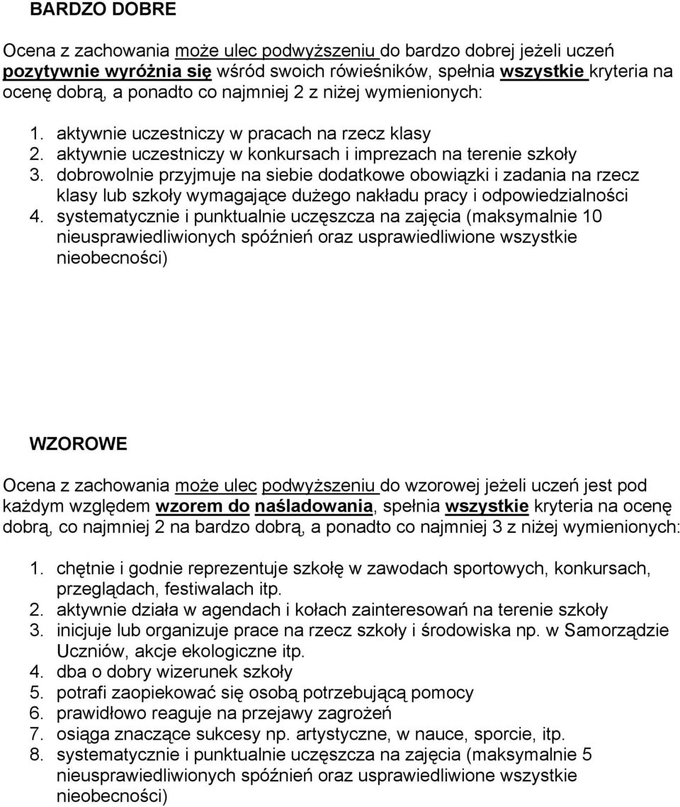 dobrowolnie przyjmuje na siebie dodatkowe obowiązki i zadania na rzecz klasy lub szkoły wymagające dużego nakładu pracy i odpowiedzialności 4.