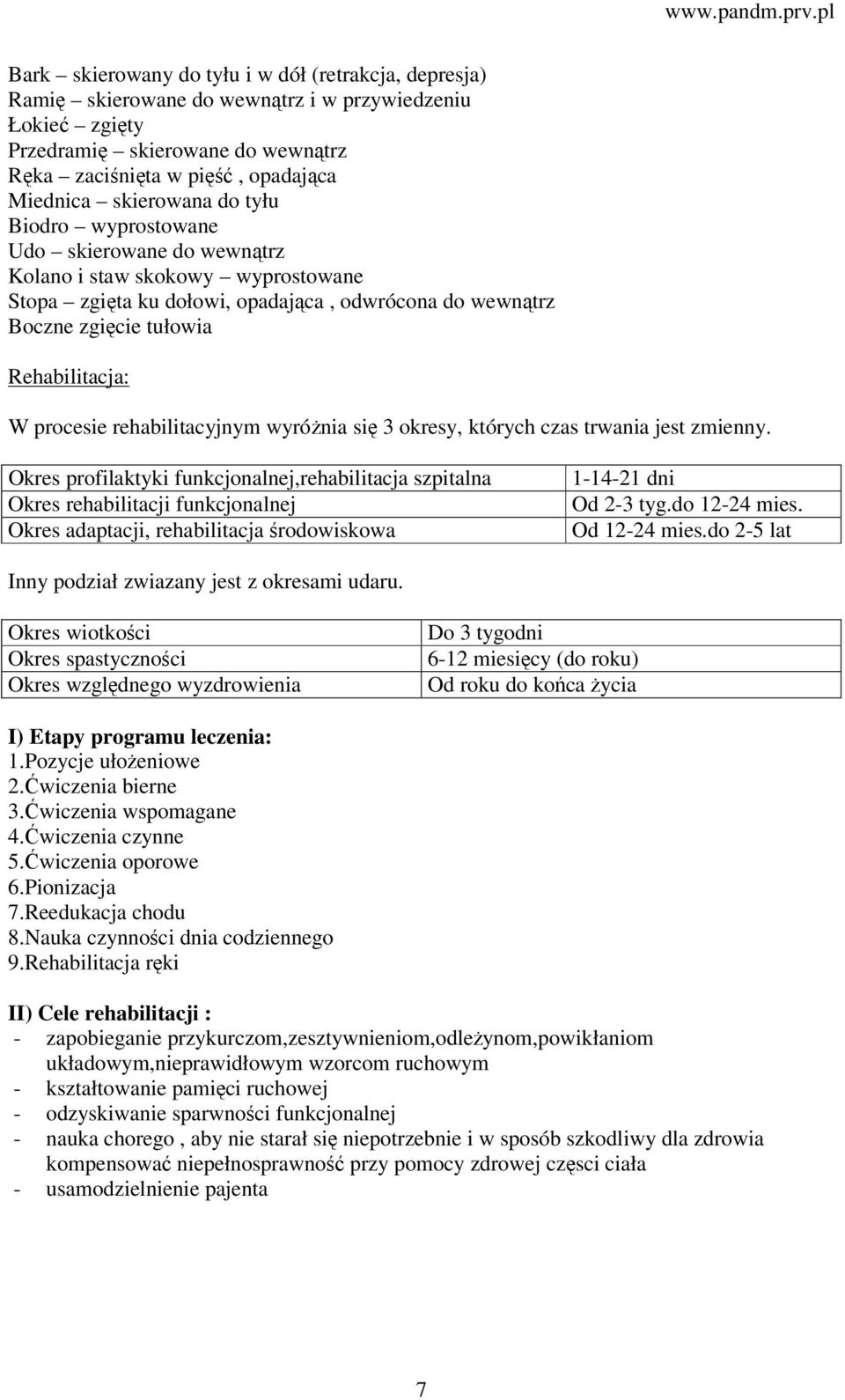 procesie rehabilitacyjnym wyróżnia się 3 okresy, których czas trwania jest zmienny.