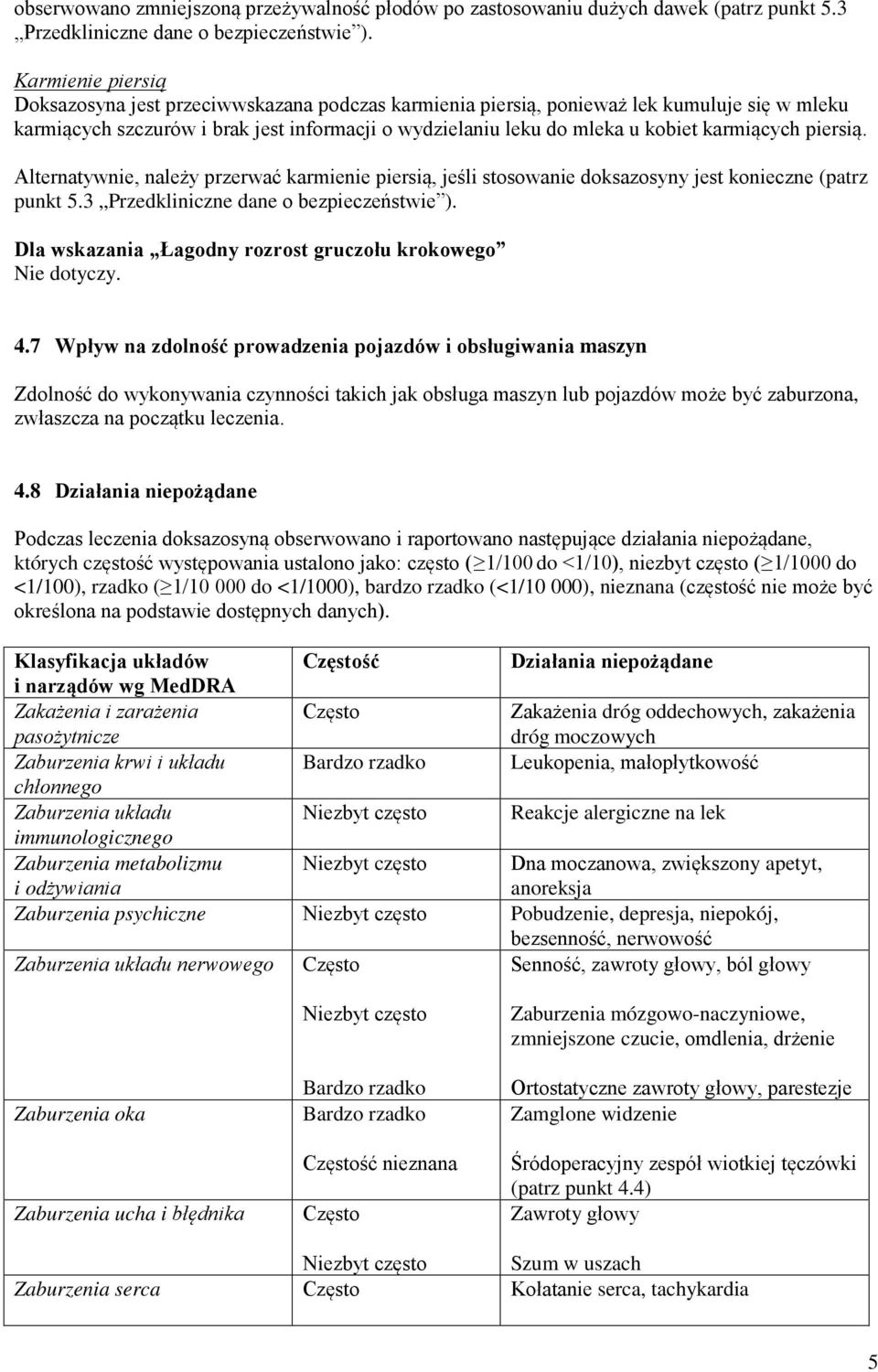 karmiących piersią. Alternatywnie, należy przerwać karmienie piersią, jeśli stosowanie doksazosyny jest konieczne (patrz punkt 5.3 Przedkliniczne dane o bezpieczeństwie ).