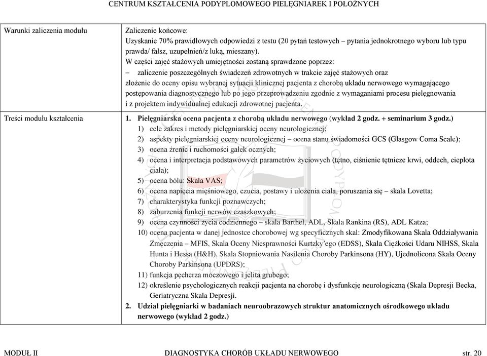 W części zajęć stażowych umiejętności zostaną sprawdzone poprzez: zaliczenie poszczególnych świadczeń zdrowotnych w trakcie zajęć stażowych oraz złożenie do oceny opisu wybranej sytuacji klinicznej