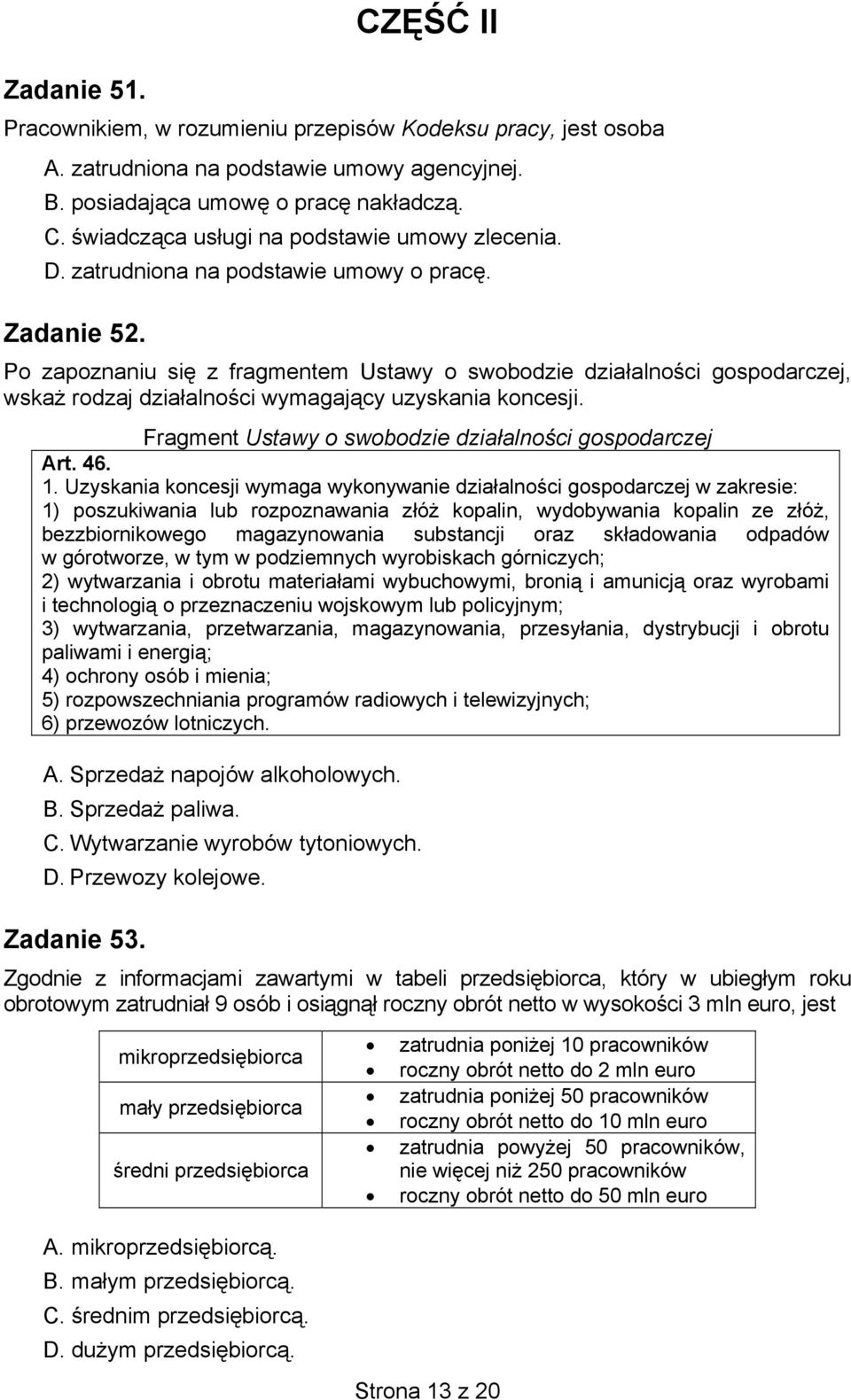 Fragment Ustawy o swobodzie działalności gospodarczej Art. 46. 1.