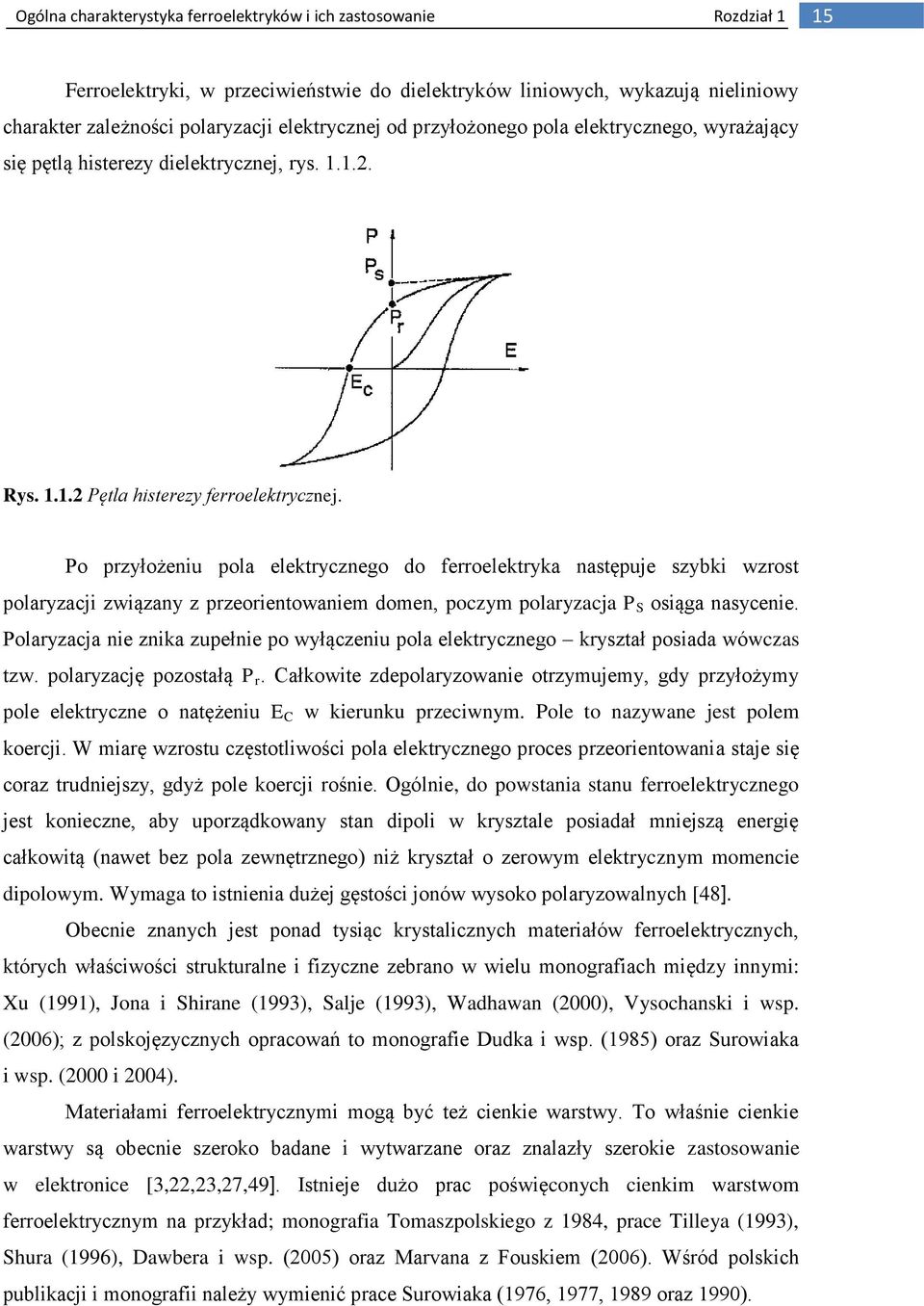 Po przyłożeniu pola elektrycznego do ferroelektryka następuje szybki wzrost polaryzacji związany z przeorientowaniem domen, poczym polaryzacja P S osiąga nasycenie.