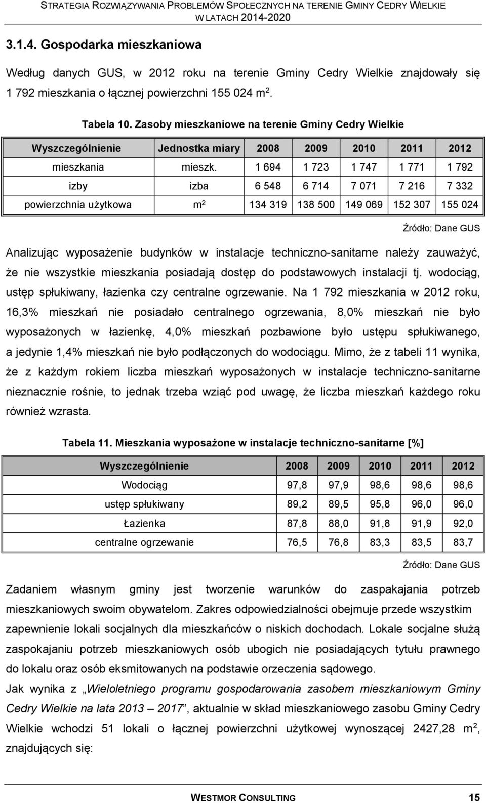 1 694 1 723 1 747 1 771 1 792 izby izba 6 548 6 714 7 071 7 216 7 332 powierzchnia użytkowa m 2 134 319 138 500 149 069 152 307 155 024 Źródło: Dane GUS Analizując wyposażenie budynków w instalacje