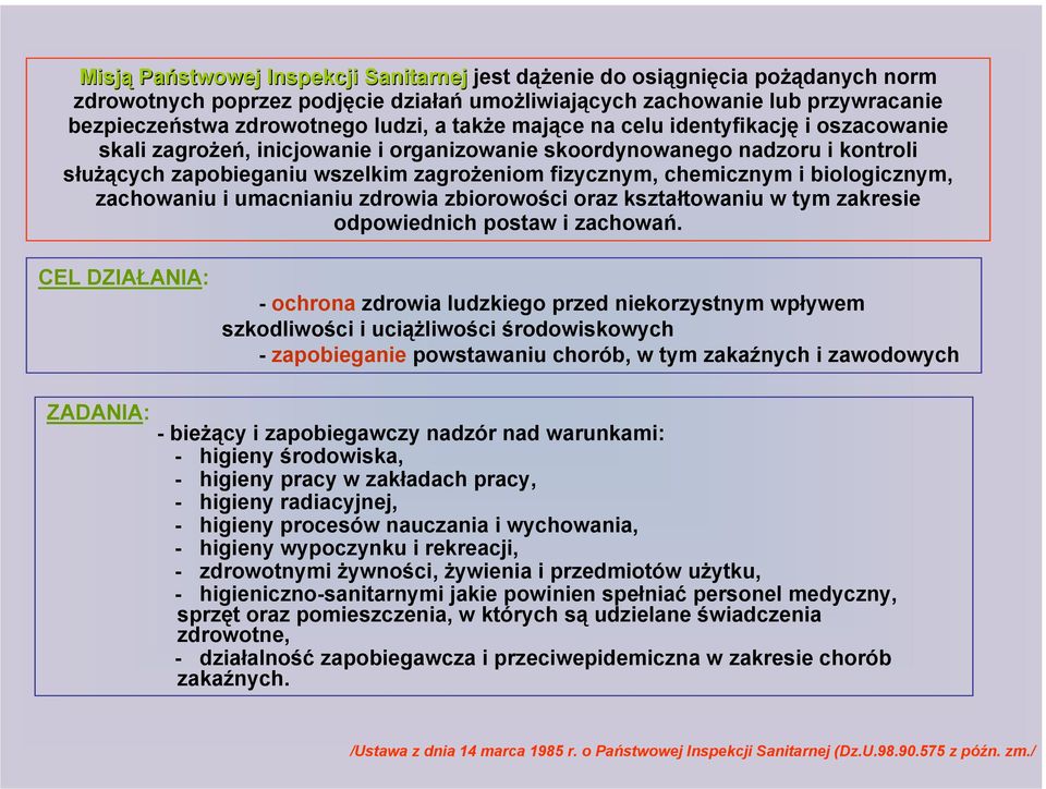 wszelkim zagrożeniom fizycznym, chemicznym i biologicznym, zachowaniu i umacnianiu zdrowia zbiorowości oraz kształtowaniu w tym zakresie odpowiednich postaw i zachowań.