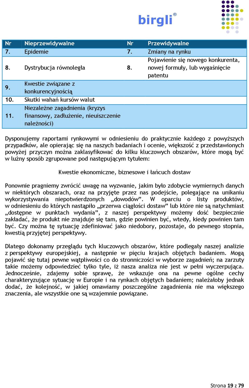 NiezaleŜne zagadnienia (kryzys finansowy, zadłuŝenie, nieuiszczenie naleŝności) Dysponujemy raportami rynkowymi w odniesieniu do praktycznie kaŝdego z powyŝszych przypadków, ale opierając się na