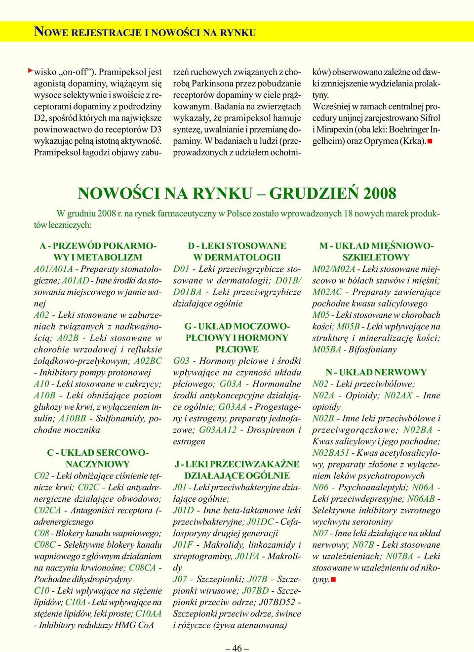 istotn¹ aktywnoœæ. Pramipeksol ³agodzi objawy zaburzeñ ruchowych zwi¹zanych z chorob¹ Parkinsona przez pobudzanie receptorów dopaminy w ciele pr¹ - kowanym.