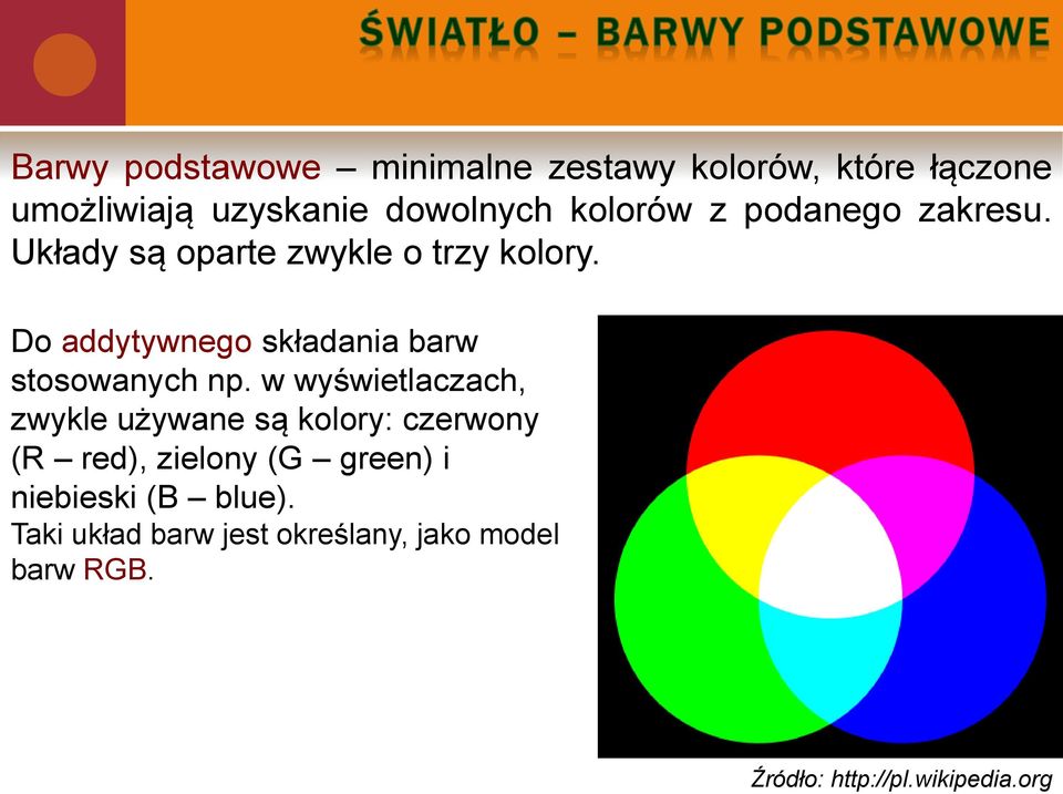 Do addytywnego składania barw stosowanych np.