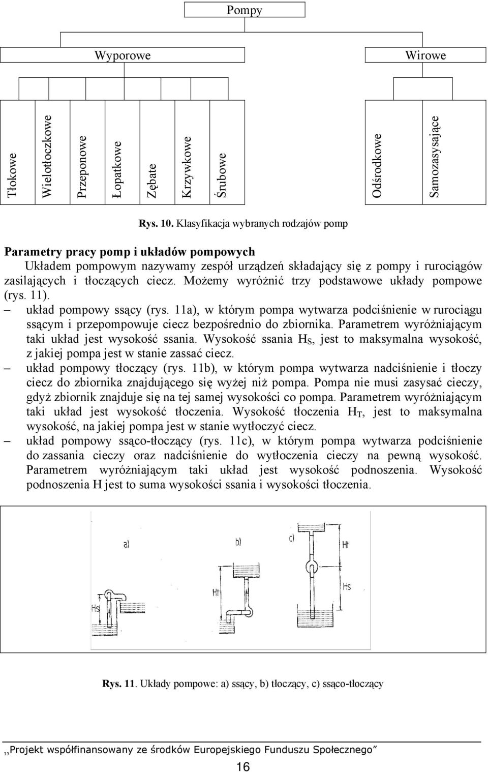 Możemy wyróżnić trzy podstawowe układy pompowe (rys. 11). układ pompowy ssący (rys. 11a), w którym pompa wytwarza podciśnienie w rurociągu ssącym i przepompowuje ciecz bezpośrednio do zbiornika.