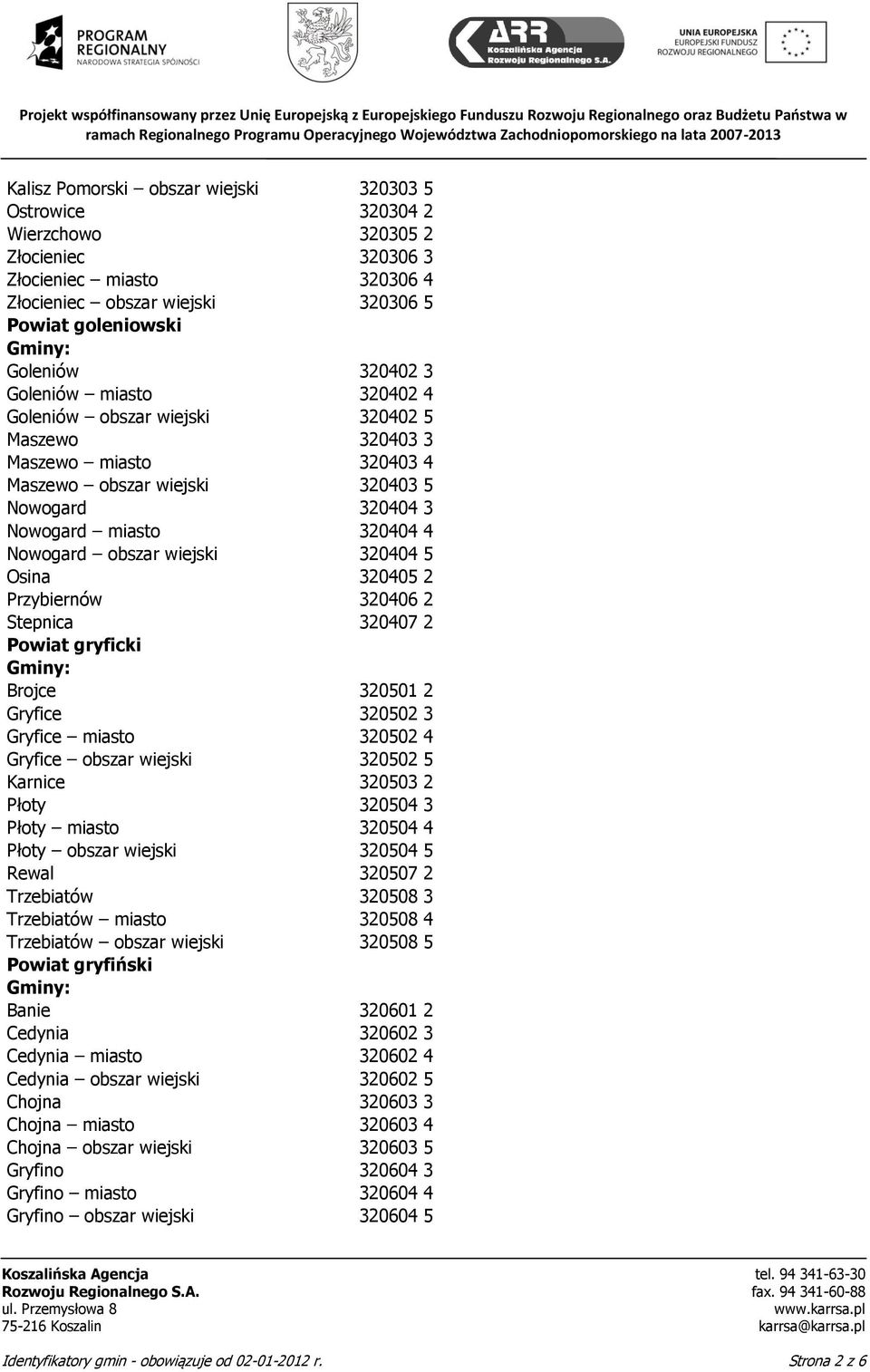 320404 5 Osina 320405 2 Przybiernów 320406 2 Stepnica 320407 2 Powiat gryficki Brojce 320501 2 Gryfice 320502 3 Gryfice miasto 320502 4 Gryfice obszar wiejski 320502 5 Karnice 320503 2 Płoty 320504 3