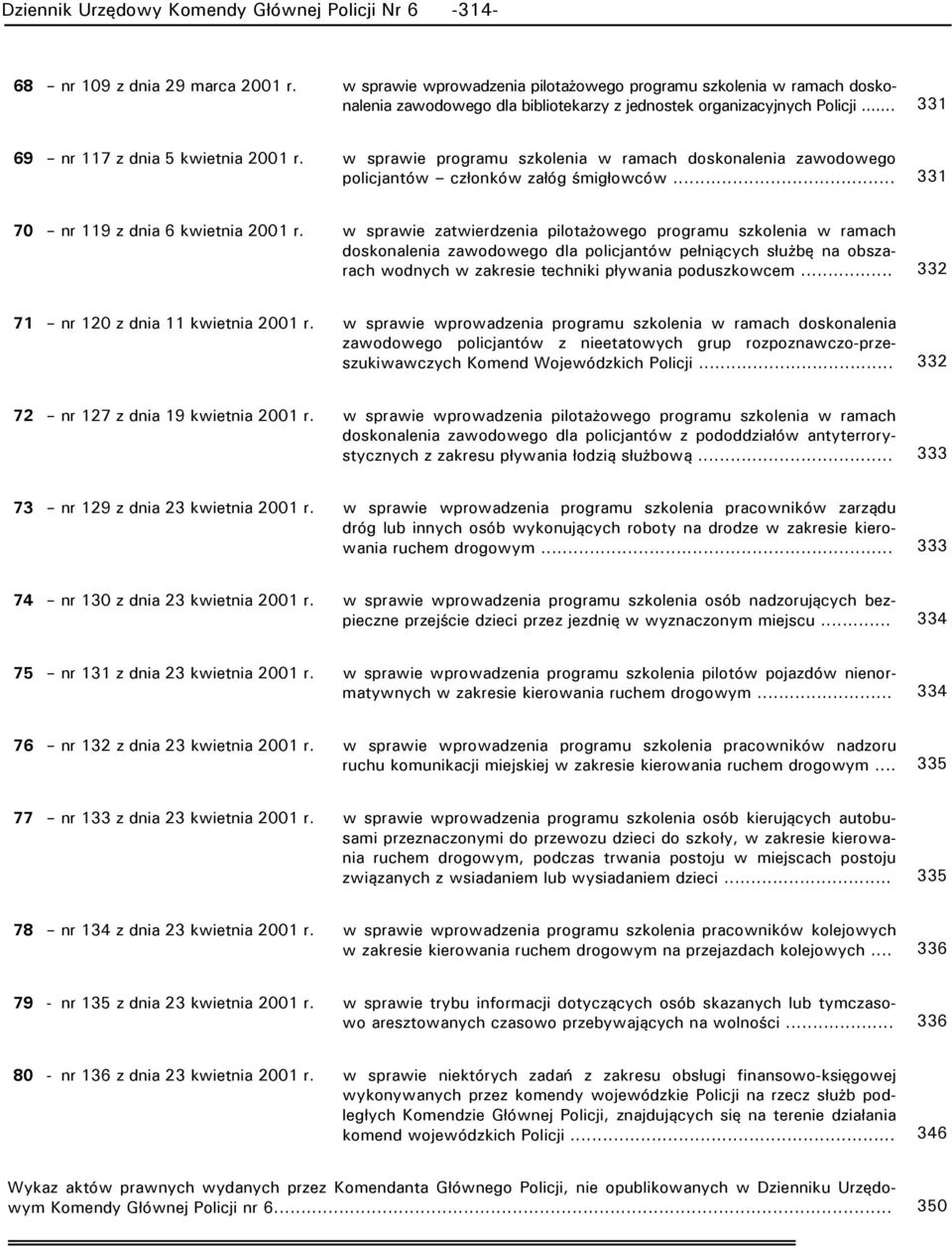 w sprawie programu szolenia w ramach dosonalenia zawodowego policjantów członów załóg śmigłowców... 331 70 nr 119 z dnia 6 wietnia 2001 r.