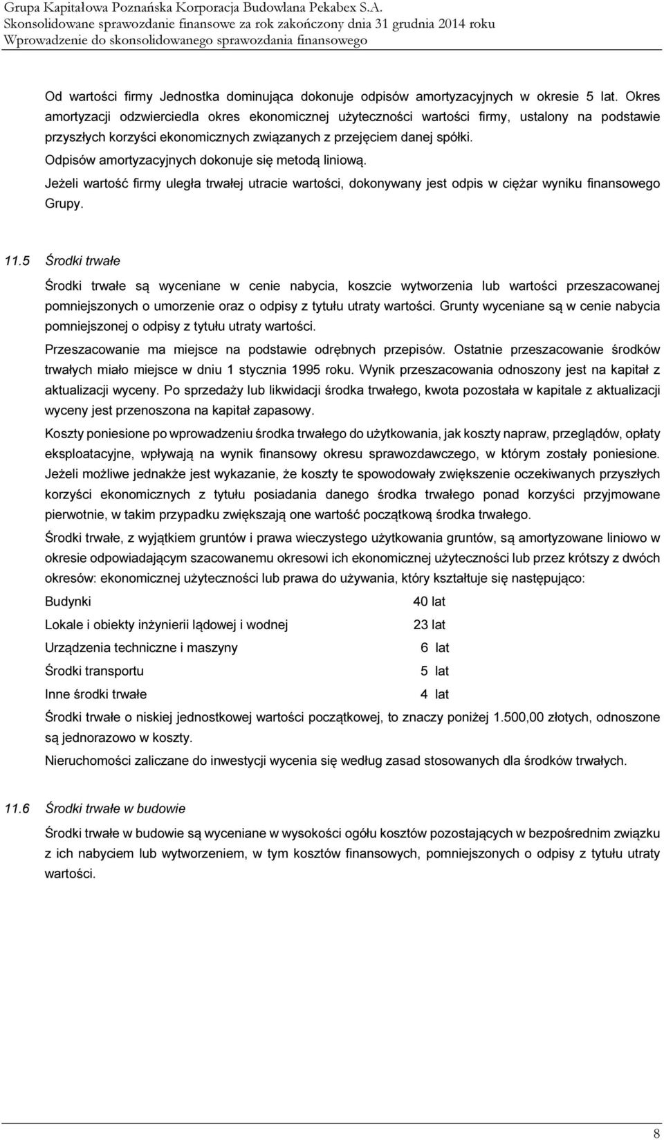 Okres amortyzacji odzwierciedla okres ekonomicznej użyteczności wartości firmy, ustalony na podstawie przyszłych korzyści ekonomicznych związanych z przejęciem danej spółki.