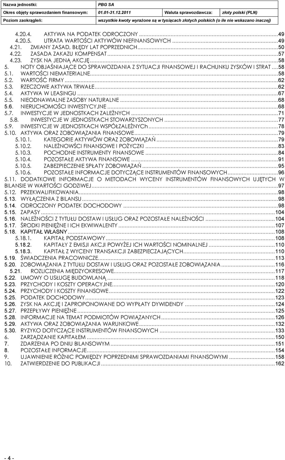 RZECZOWE AKTYWA TRWAŁE... 62 5.4. AKTYWA W LEASINGU... 67 5.5. NIEODNAWIALNE ZASOBY NATURALNE... 68 5.6. NIERUCHOMOŚCI INWESTYCYJNE... 68 5.7. INWESTYCJE W JEDNOSTKACH ZALEŻNYCH... 71 5.8. INWESTYCJE W JEDNOSTKACH STOWARZYSZONYCH.