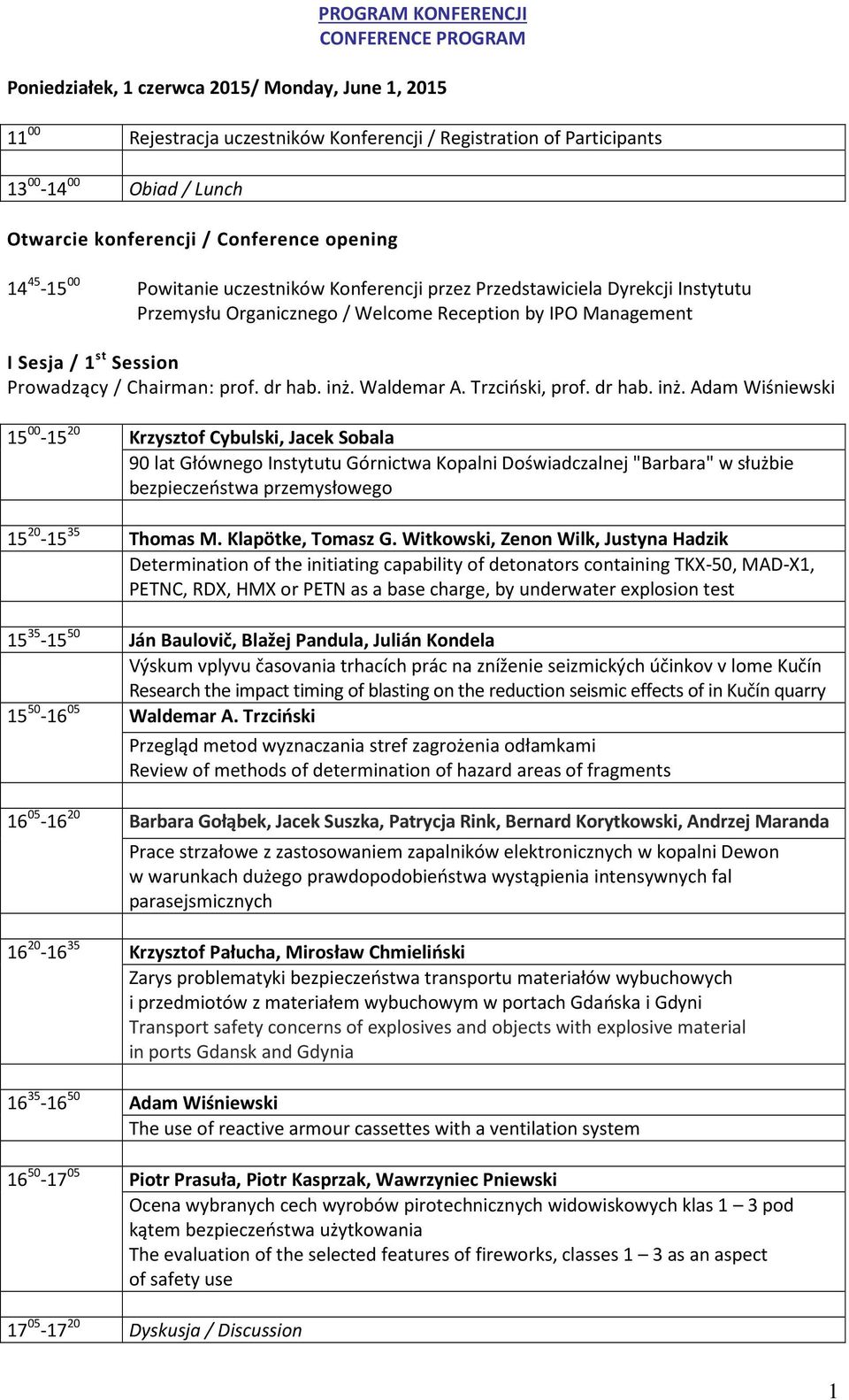 Session Prowadzący / Chairman: prof. dr hab. inż.